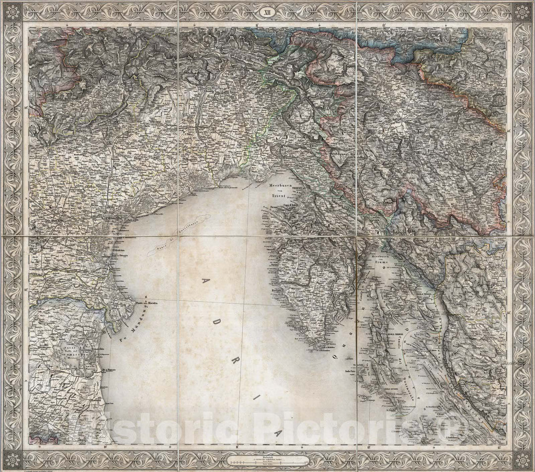 Historic Map : Croatia; Slovenia; Italy, Central Europe Case Map, Sheet XII: Karte Des Oesterreichischen Kaiserstaates. 1856 , Vintage Wall Art