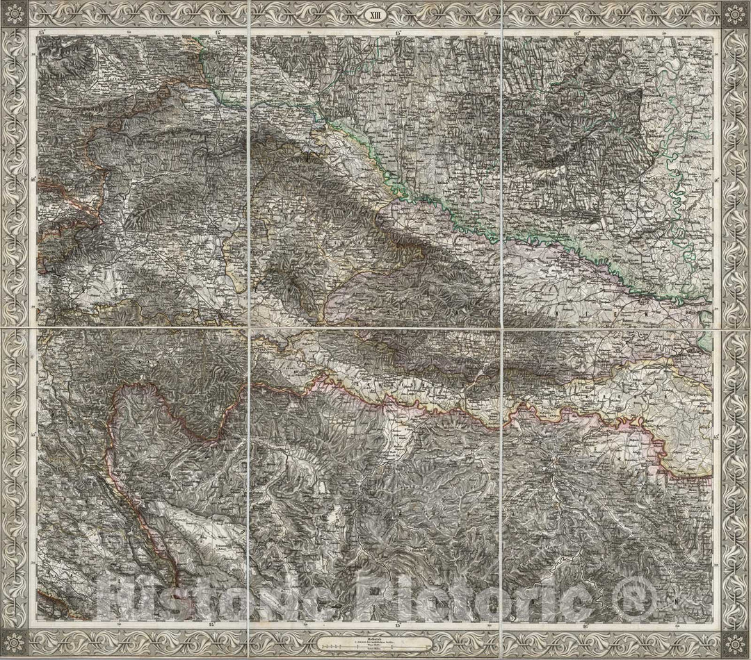 Historic Map : Bosnia and Hercegovina; Croatia; Hungary, Central Europe Case Map, Sheet XIII: Karte Des Oesterreichischen Kaiserstaates. 1856 , Vintage Wall Art