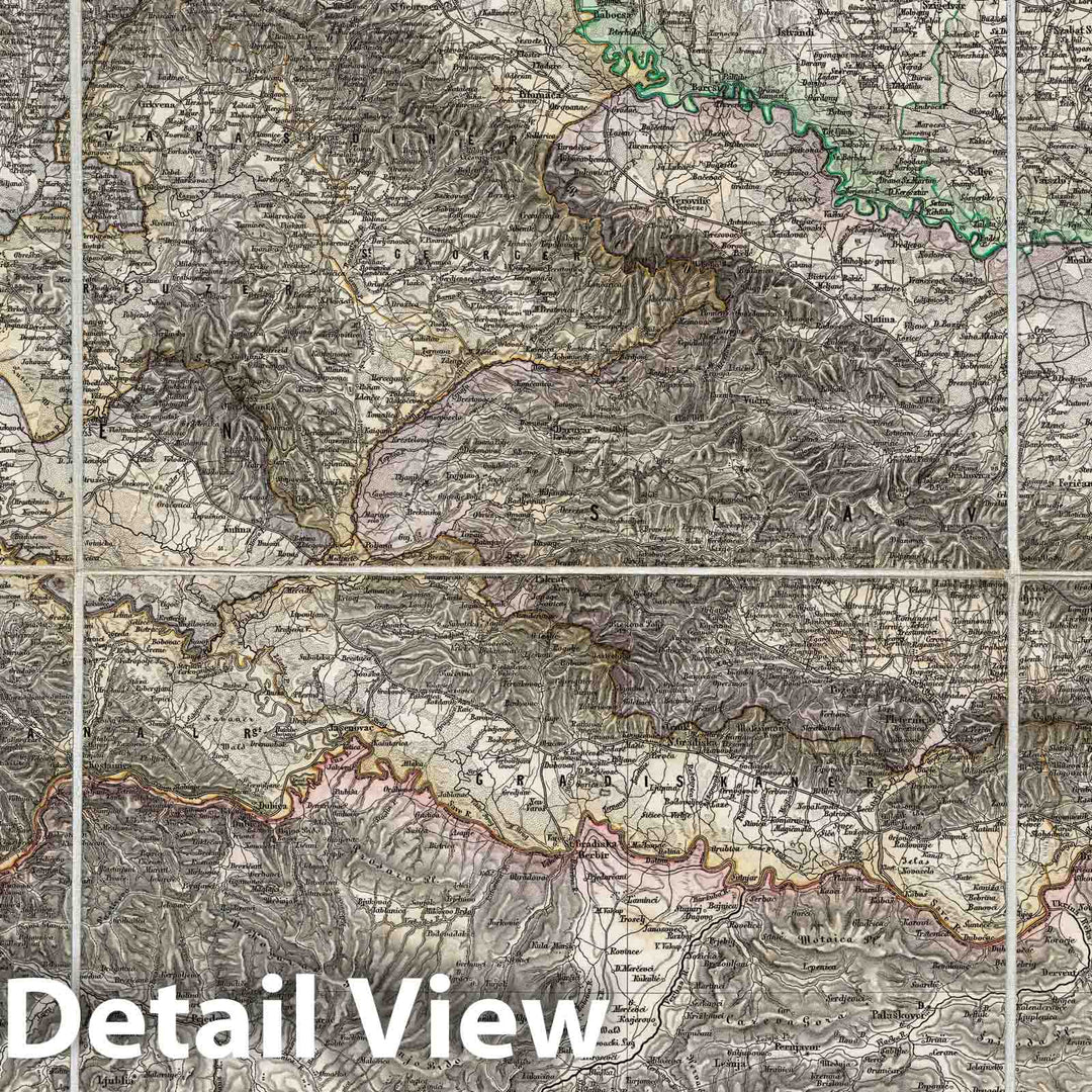 Historic Map : Bosnia and Hercegovina; Croatia; Hungary, Central Europe Case Map, Sheet XIII: Karte Des Oesterreichischen Kaiserstaates. 1856 , Vintage Wall Art