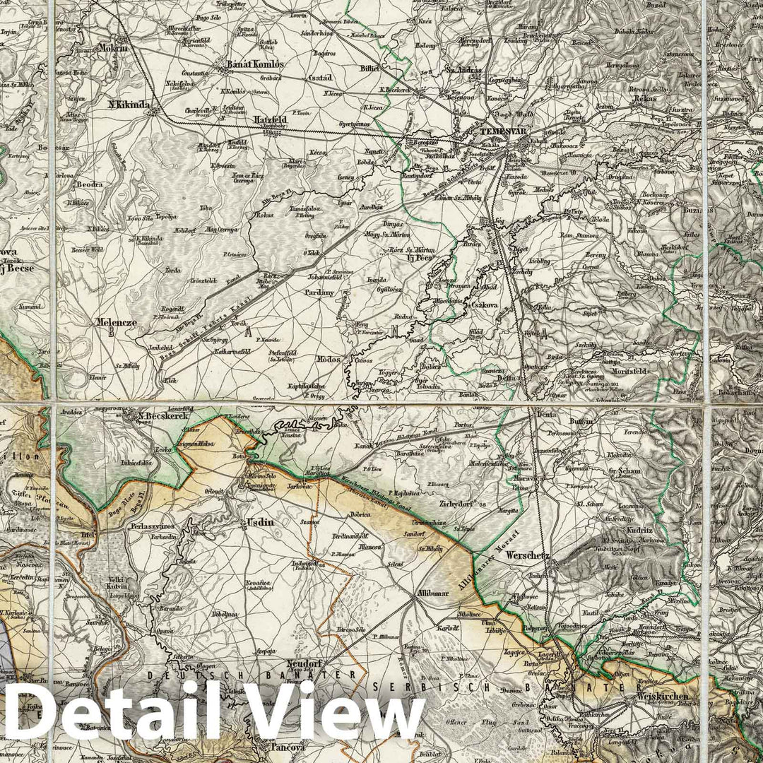 Historic Map : Romania; Serbia; Hungary, Central Europe Case Map, Sheet XIV: Karte Des Oesterreichischen Kaiserstaates. 1856 , Vintage Wall Art