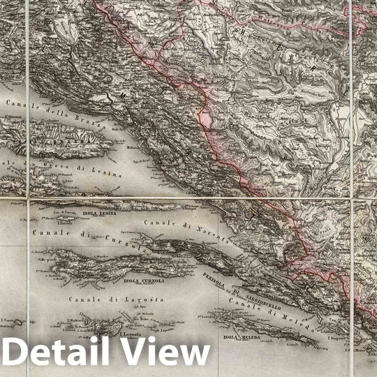 Historic Map : Bosnia and Hercegovina; Croatia; Montenegro, Central Europe Case Map, Sheet XVIII: Karte Des Oesterreichischen Kaiserstaates. 1856 , Vintage Wall Art