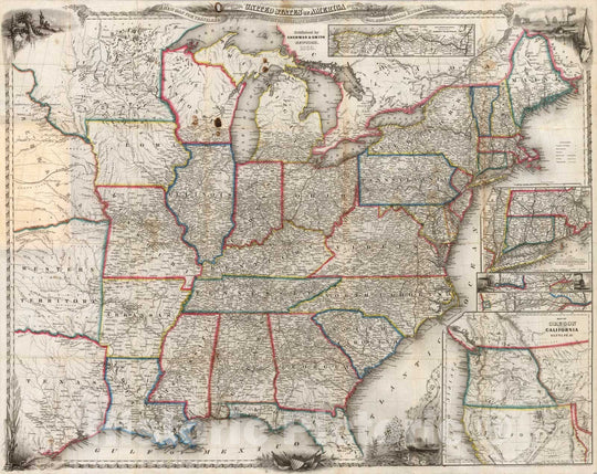 Historic Map : Guide Book, Travellers Guide Through The United States of America 1849 - Vintage Wall Art