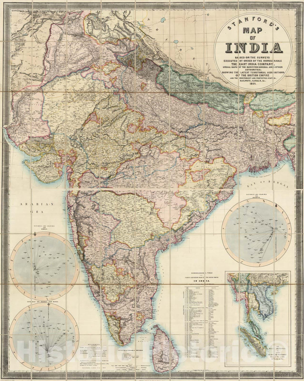 Historic Map - Stanford's Map of India, 1859 - Vintage Wall Art