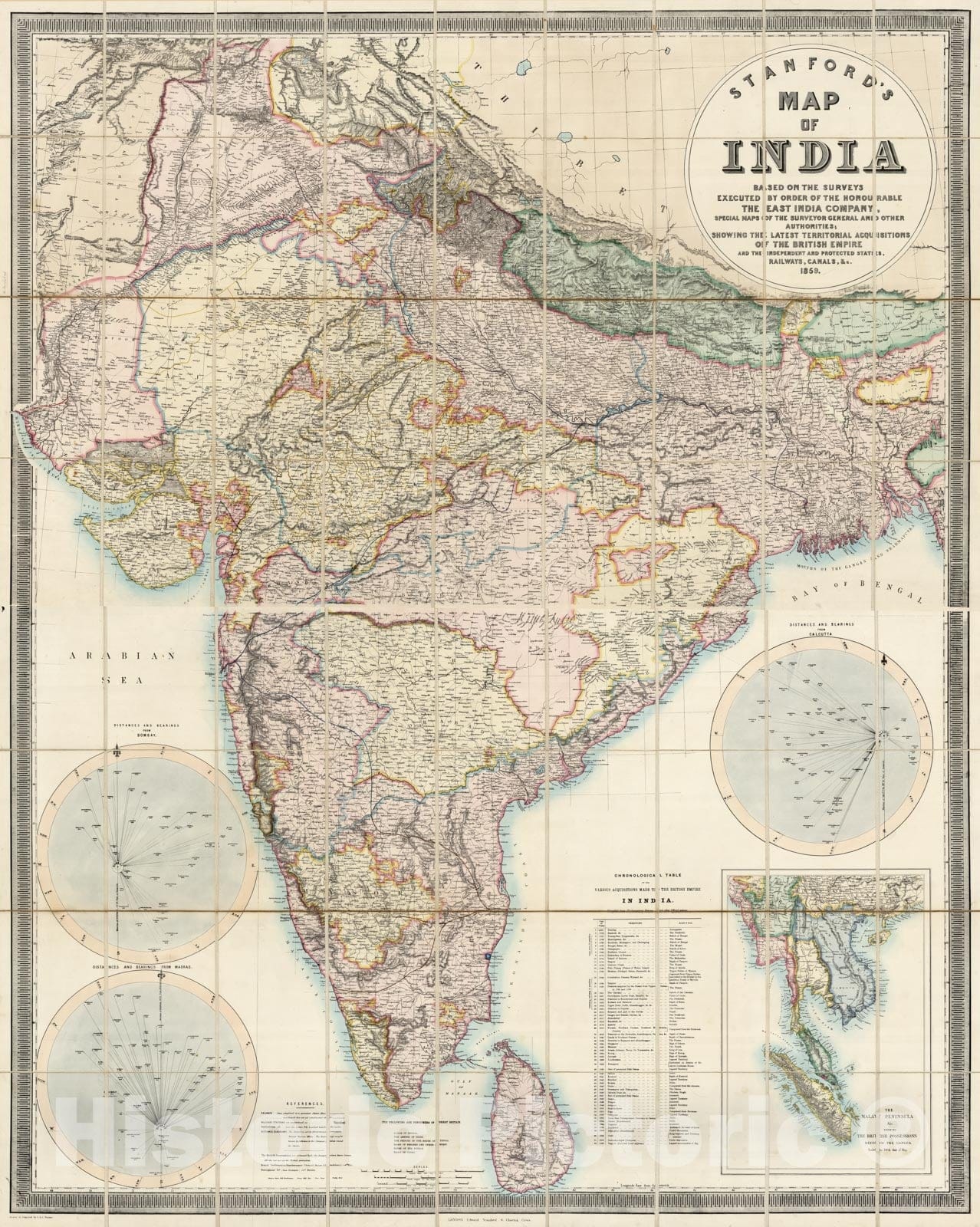 Historic Map - Stanford's Map of India, 1859 - Vintage Wall Art