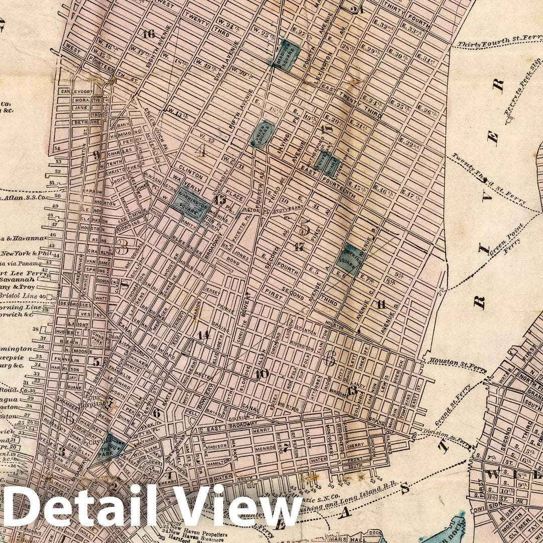 Historic Map : Guide Book, City of New York, Brooklyn, Jersey City, Hoboken 1867 - Vintage Wall Art