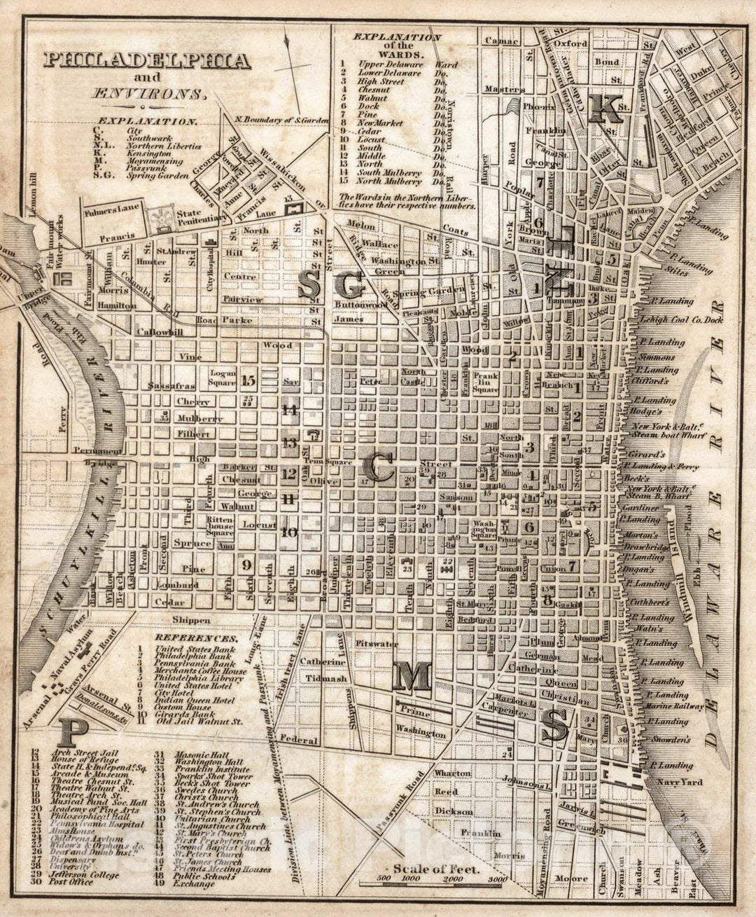 Historic Map : Guide Book, Philadelphia And Environs 1837 - Vintage Wall Art