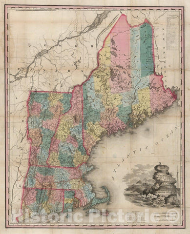 Historic Map - Map of the States of Maine, New Hampshire, Vermont, Massachusetts, Connecticut and Rhode Island, 1841, Henry Schenk Tanner - Vintage Wall Art