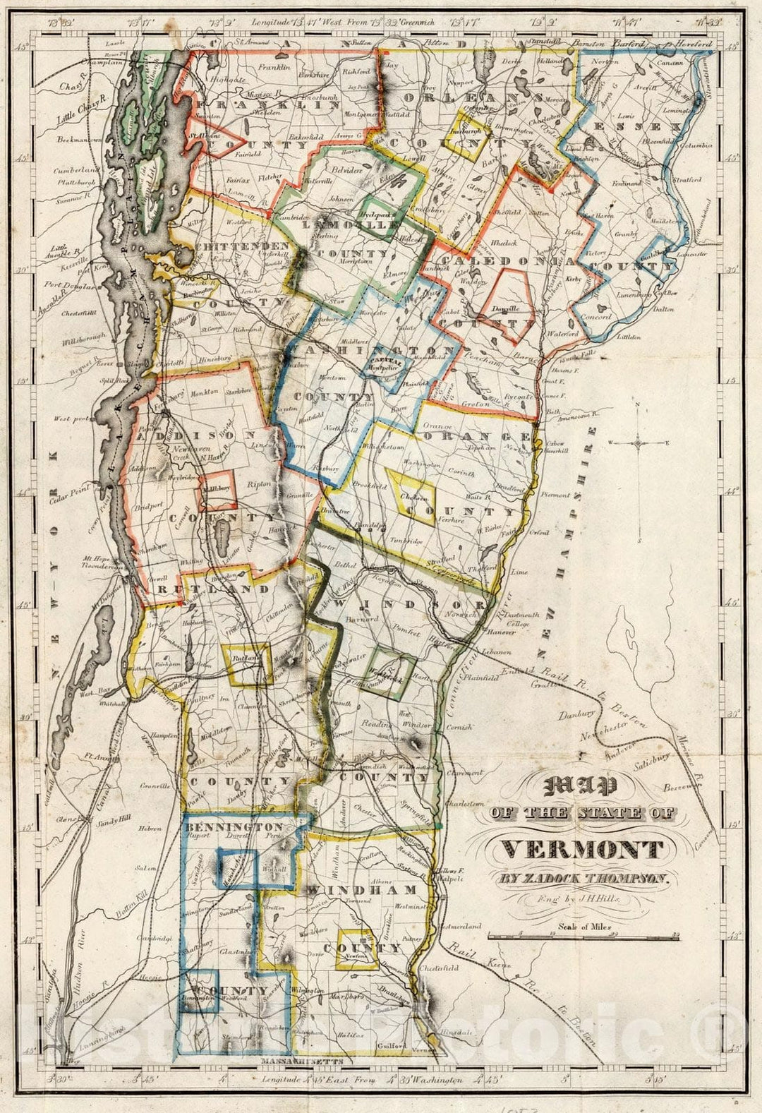 Historic Map : Map of the State of Vermont, 1854 - Vintage Wall Art