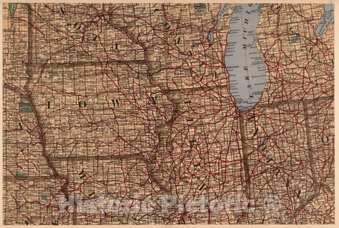 Historic Map : (Map 7 - Iowa, Indiana, Illinois, Michigan, Wisconsin, Minnesota, Missouri), 1878 - Vintage Wall Art