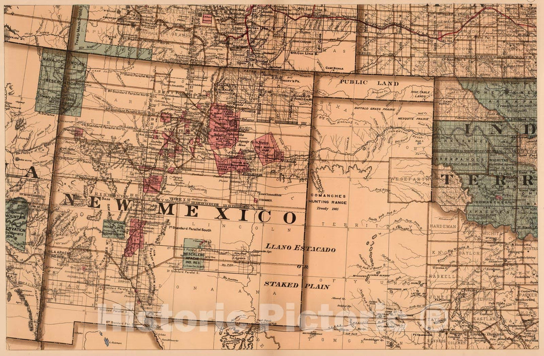 Historic Map : (Map 10 - Texas, New Mexico, Indian Territories, Utah), 1878 - Vintage Wall Art