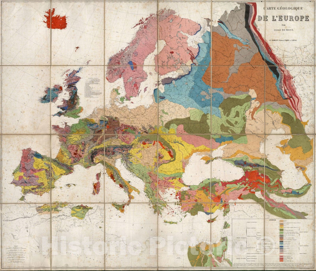 Historic Map : Case Map, Carte Geologique De L'Europe. 1875 - Vintage Wall Art