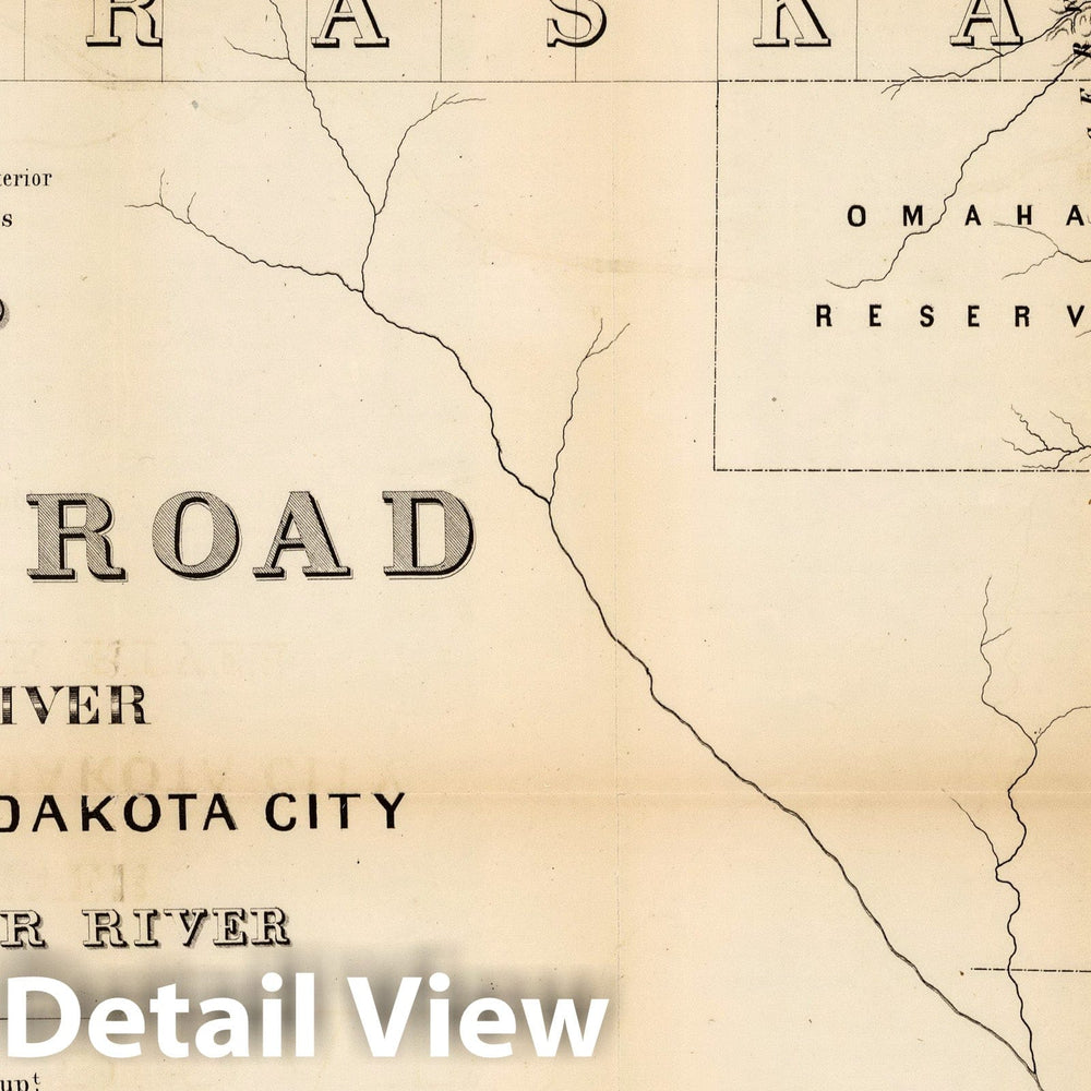 Historic Map : Map of the Wagon-Road from Platte River via Omaha Reserve and Dakota City to Running Water River, 1858 - Vintage Wall Art