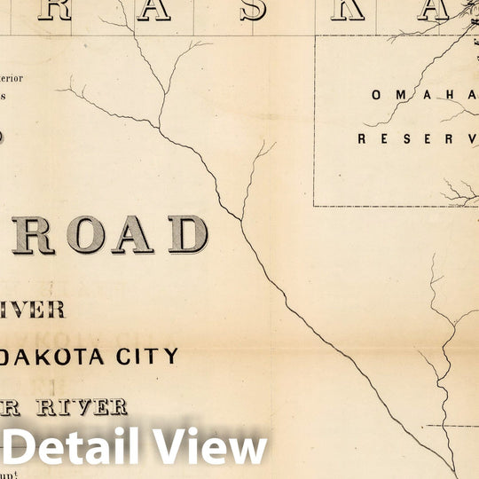 Historic Map : Map of the Wagon-Road from Platte River via Omaha Reserve and Dakota City to Running Water River, 1858 - Vintage Wall Art