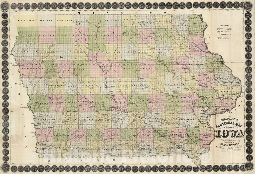 Historic Map : Sectional Map of the State of Iowa, 1856 - Vintage Wall Art