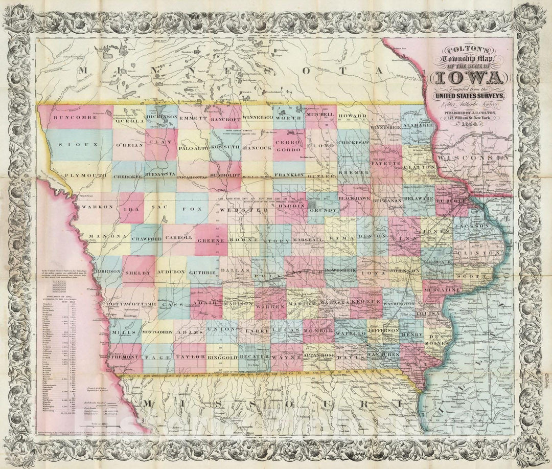 Historic Map : Township Map of The State of Iowa, 1854 - Vintage Wall Art