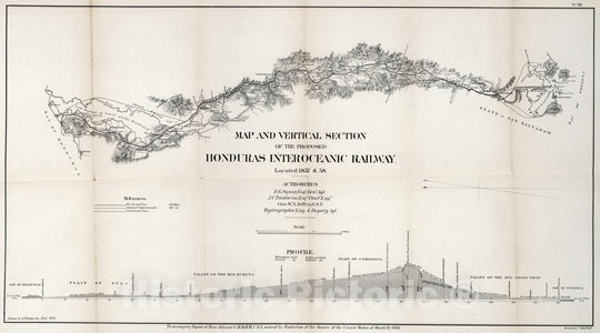 Historic Map : No.III. Map of vertical section of the proposed Honduras interoceanic railway, 1866 - Vintage Wall Art