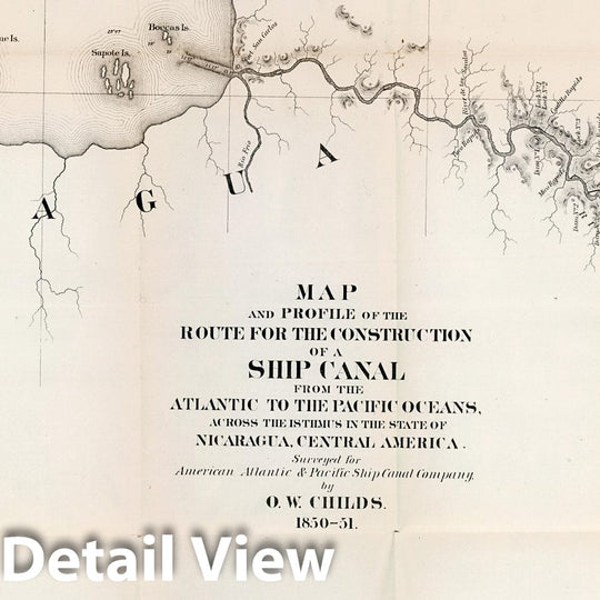 Historic Map : No.IV. Map and profile of the route from construction of a ship canal from the Atlantic to the Pacific oceans, 1866 - Vintage Wall Art