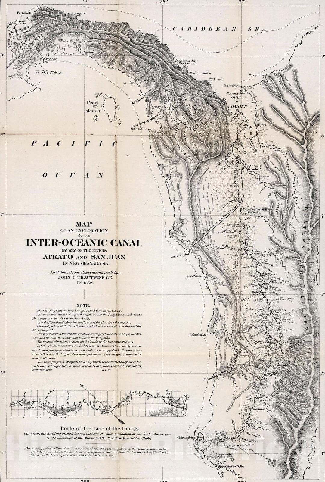 Historic Map : No.X. Map of an exploration for an inter-oceanic canal by way of the Rivers Atrato and San Juan in New Granada, S.A, 1866 - Vintage Wall Art