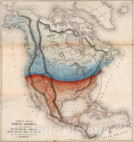 Historic Map : Thermal Map of North America. Delineating the Isothermal Zodiac, the Isothermal Axis of Identity, 1873 - Vintage Wall Art