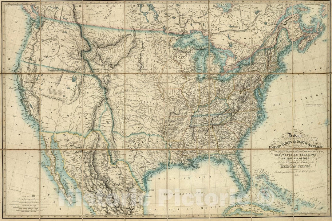 Historic Map : Case Map, Fredonia Or The United States of North America. 1849 - Vintage Wall Art