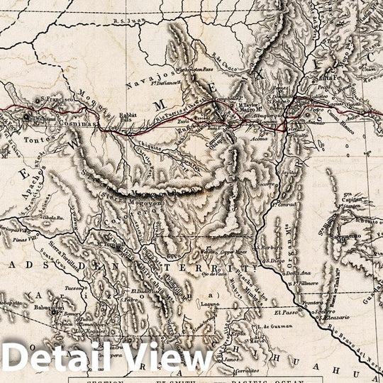 Historic Map : Map illustrating Baldwin Mollhausen's travel from Mississippi to the Coast of the Pacific. V. 1, 1858 - Vintage Wall Art