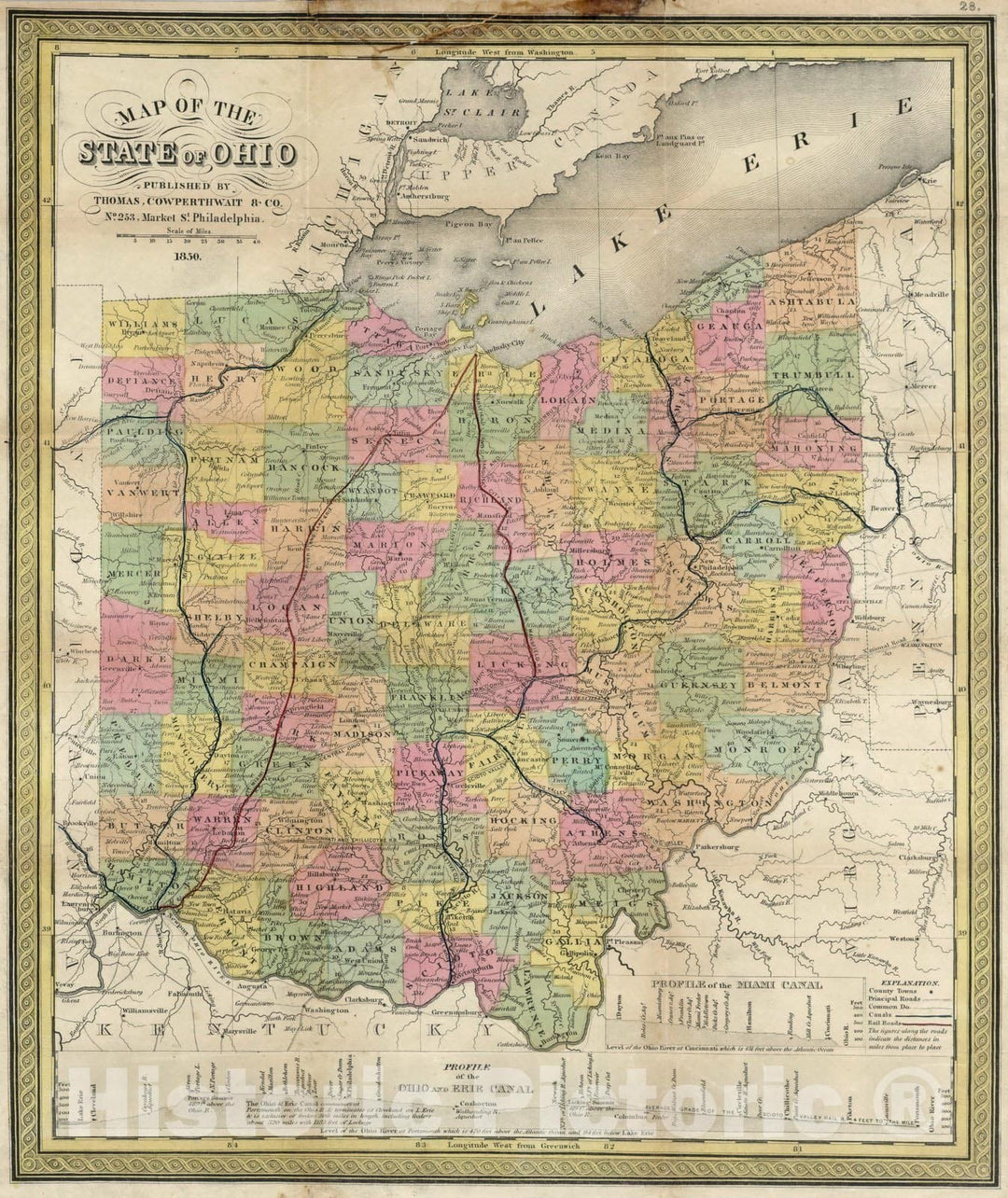 Historic Map : Pocket Map, State of Ohio 1850 - Vintage Wall Art