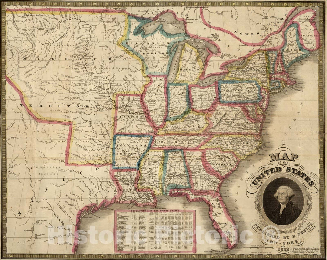 Historic Map : Pocket Map, United States 1832 - Vintage Wall Art