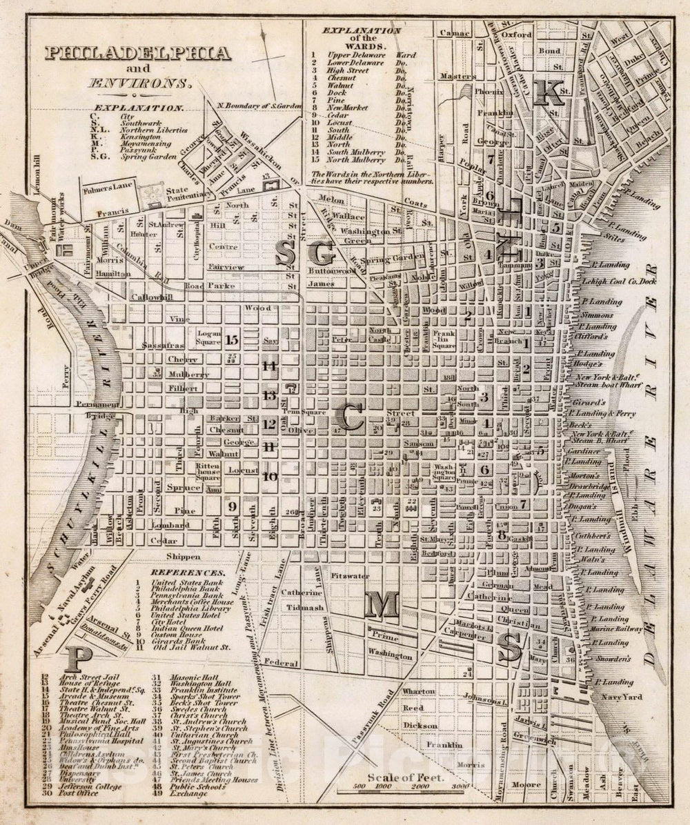 Historic Map - Guide Book, Philadelphia and Environs 1842 - Vintage Wall Art