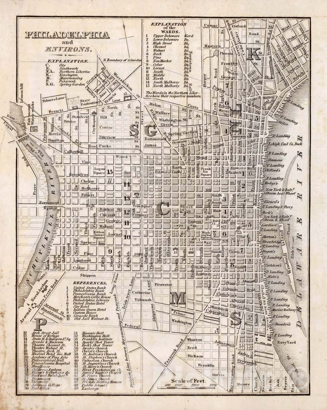 Historic Map - Guide Book, Philadelphia and Environs 1842 - Vintage Wall Art