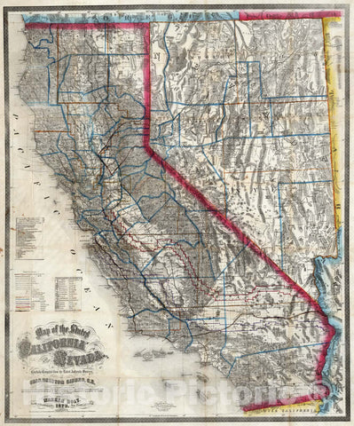 Historic Map : Map of the States of California And Nevada, 1875 - Vintage Wall Art