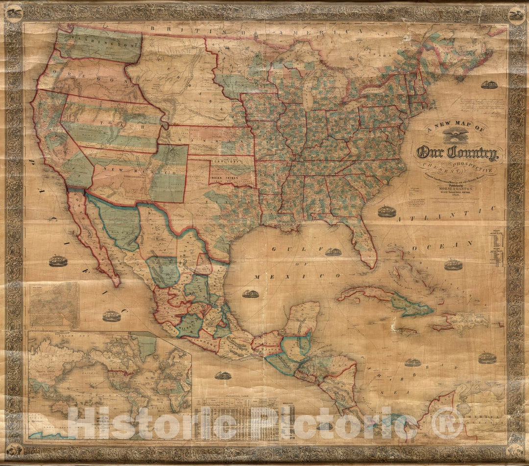 Historic Map : Wall Map, Our Country, Present & Prospective. 1856 - Vintage Wall Art