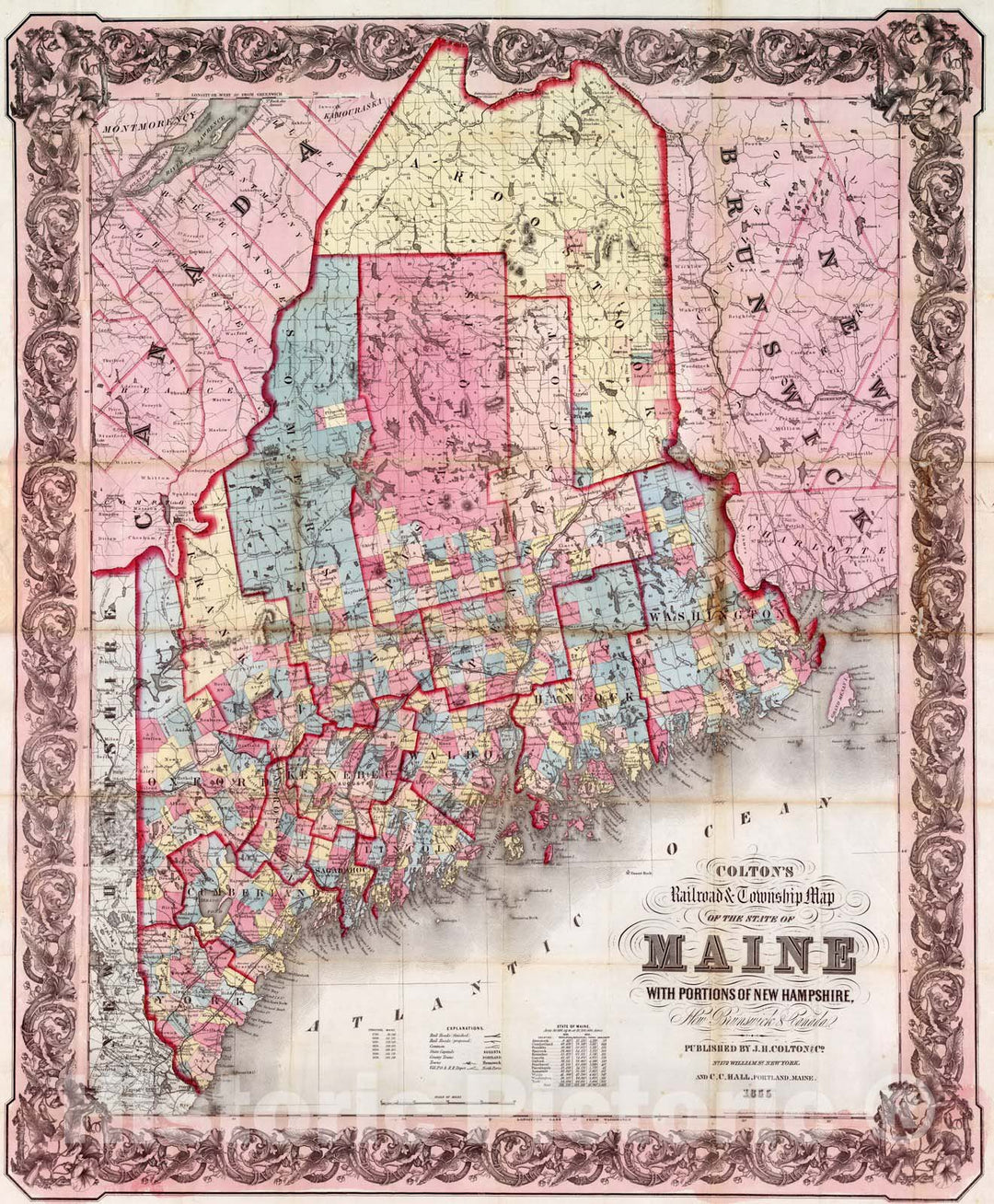 Historic Map : Pocket Map, State of Maine 1855 - Vintage Wall Art