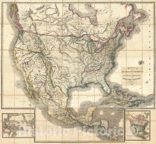 Historic Map : Case Map, Composite: Mexico The British Possessions In North America And The United States. 1846 - Vintage Wall Art