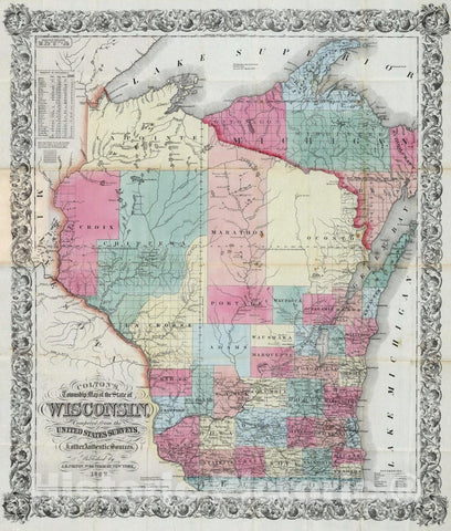 Historic Map : Township Map of the State of Wisconsin, 1852 - Vintage Wall Art