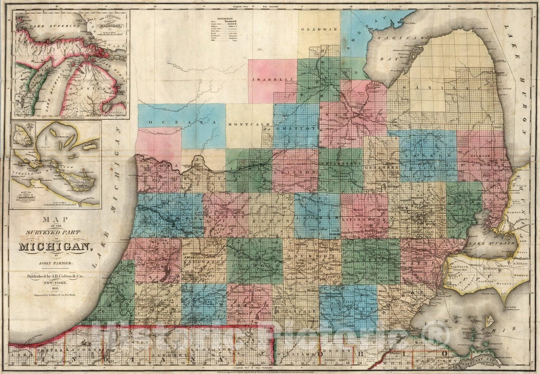 Historic Map : Map of The Surveyed Part of Michigan, 1837 - Vintage Wall Art