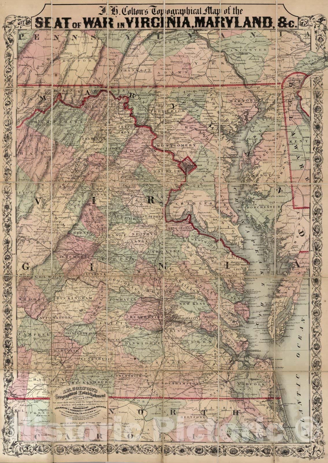 Historic Map : Topographical Map of the Seat of War In Virginia, Maryland, 1862 - Vintage Wall Art