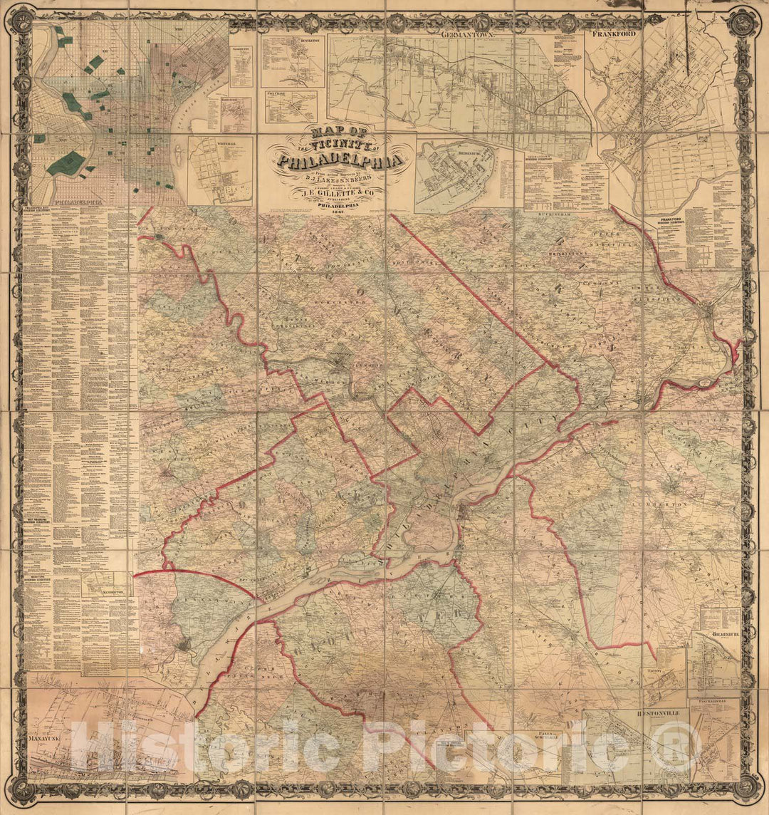 Historic Map : Map of The Vicinity of Philadelphia, 1860 - Vintage Wall Art