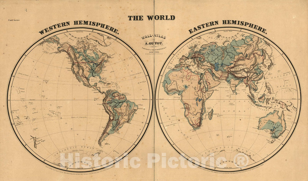 Historic Map : Wall Map, The World. Western Hemisphere. Eastern Hemisphere. 1866 - Vintage Wall Art