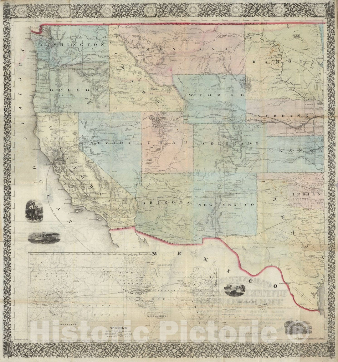 Historic Map : Map of The United States And Territories (West half), 1868 - Vintage Wall Art