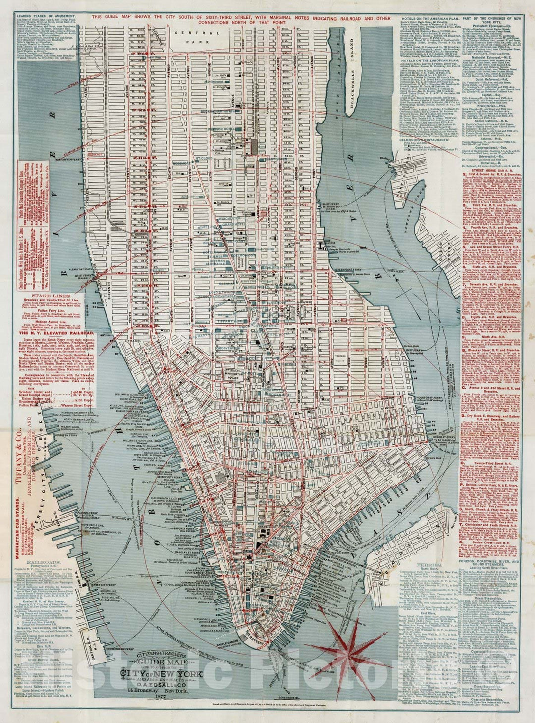 Historic Map : Guide Book, New York City 1877 - Vintage Wall Art