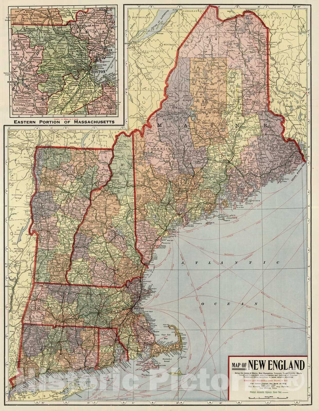 Historic Map : Pocket Map, New England 1920 - Vintage Wall Art