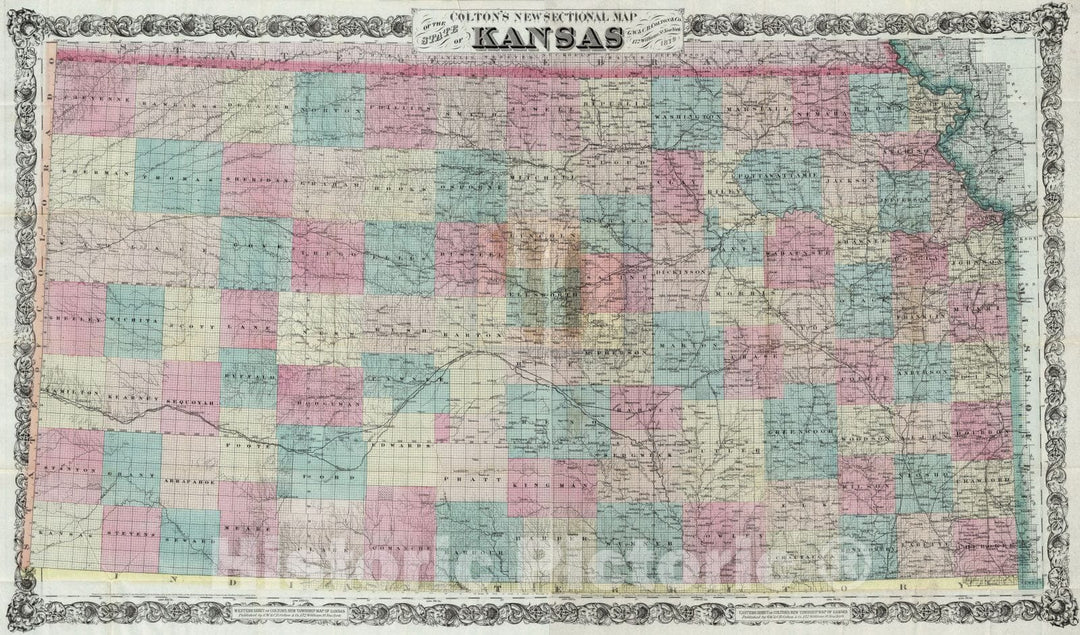 Historic Map : Composite: Sectional Map of The State of Kansas, 1879 - Vintage Wall Art