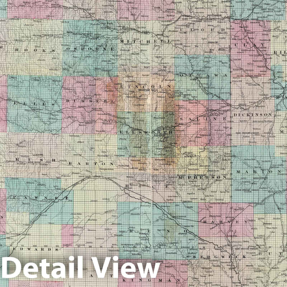 Historic Map : Composite: Sectional Map of The State of Kansas, 1879 - Vintage Wall Art