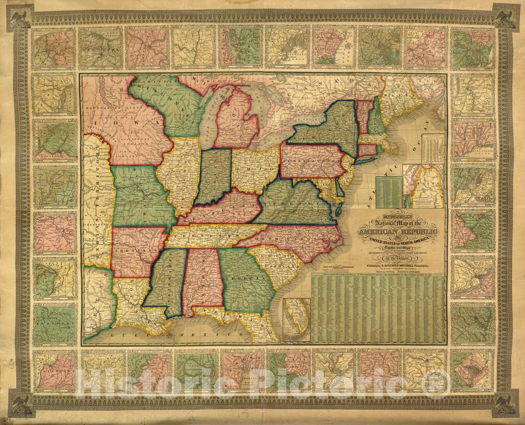 Historic Map : Mitchell's National Map of the United States, 1843 - Vintage Wall Art