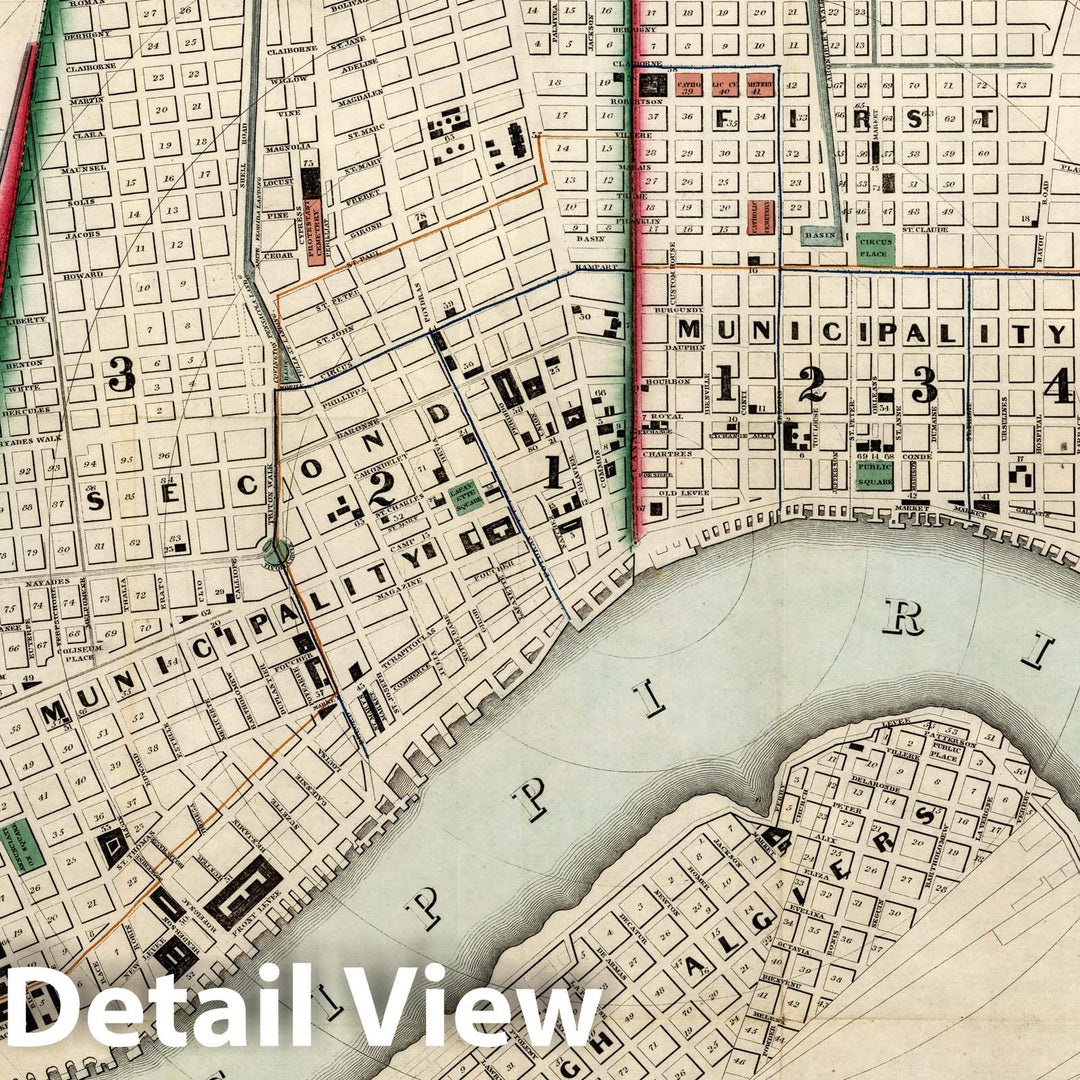 Historic Map : Guide Book, Norman's Plan of New Orleans & Environs 1845 - Vintage Wall Art