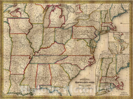 Historic Wall Map : Guide Book, Traveller's Guide Through The United States 1851 - Vintage Wall Art