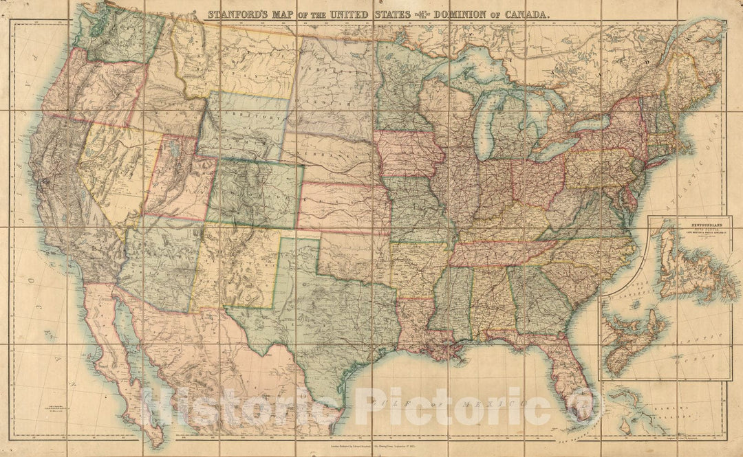 Historic Map : Case Map, United States and Canada. 1875 - Vintage Wall Art