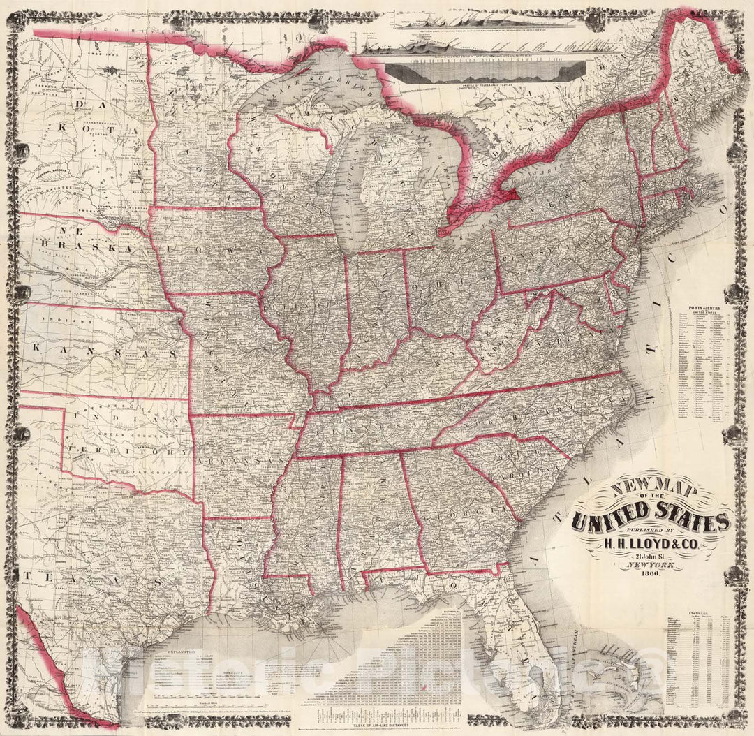 Historic Map : Pocket Map, United States 1866 - Vintage Wall Art