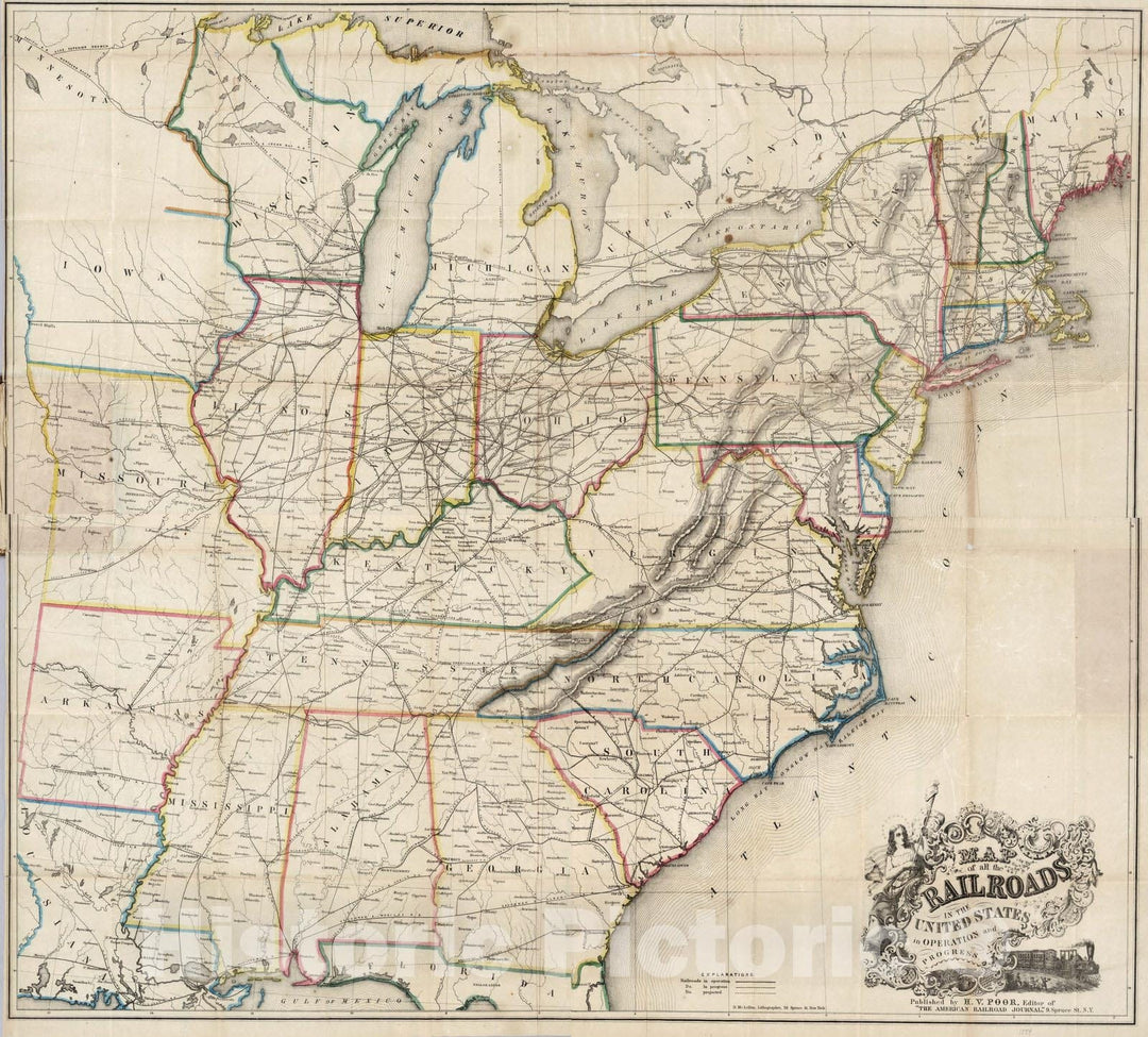 Historic Map : Pocket Map, Railroads In The United States 1854 - Vintage Wall Art