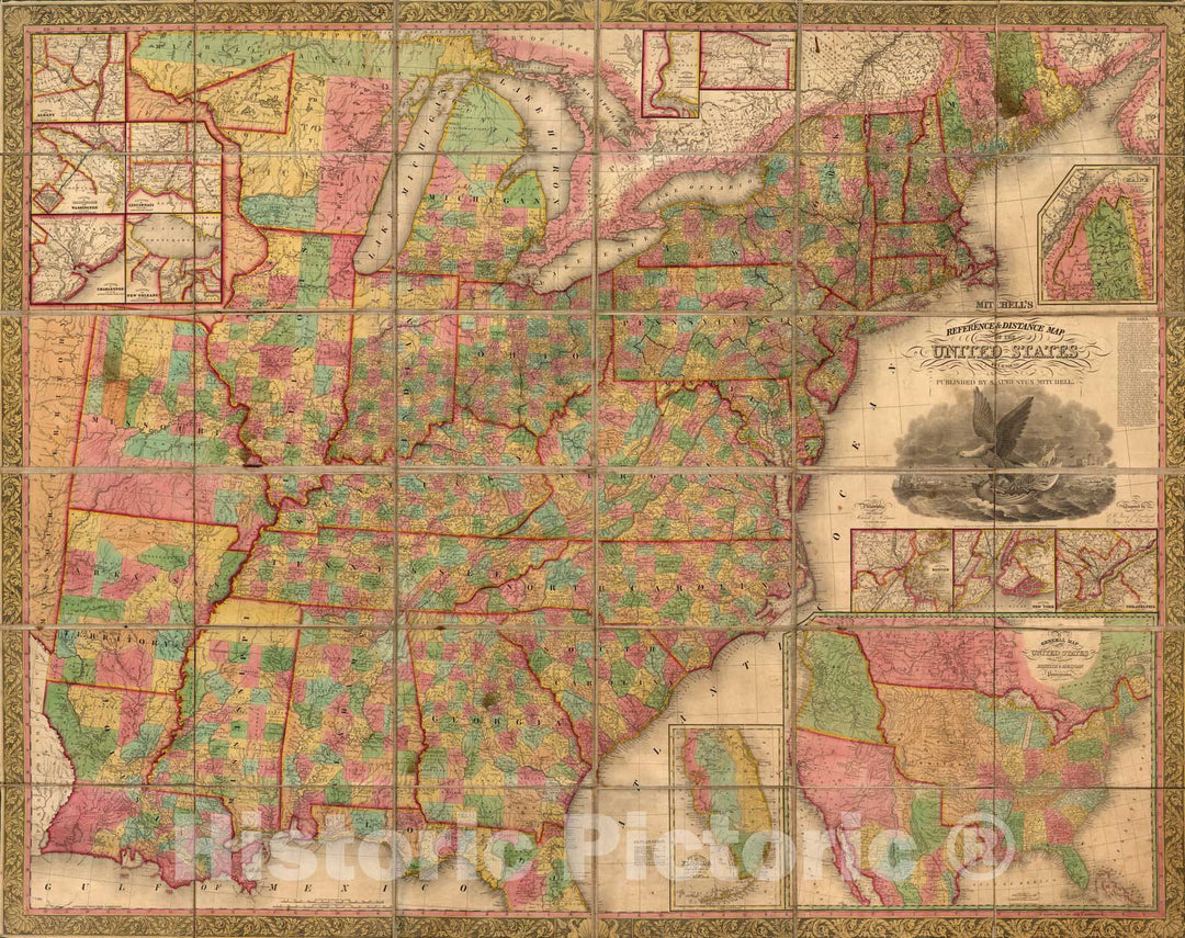 Historic Map : Mitchell's Reference & Distance Map of The United States, 1835 - Vintage Wall Art